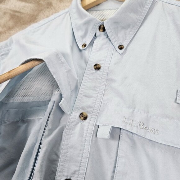 LL Bean Vented Shirt Button-Down Men's Size L Blue Pockets Fishing Short Sleeve - Picture 8 of 10